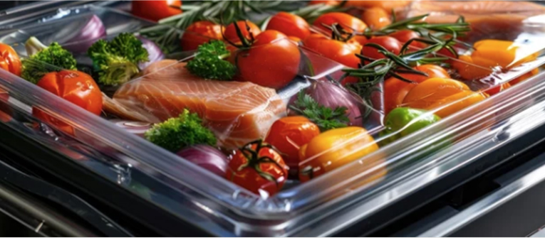 How does the design of the PP Food Box contribute to its stacking and space-saving capabilities, especially in busy kitchens or commercial environments?